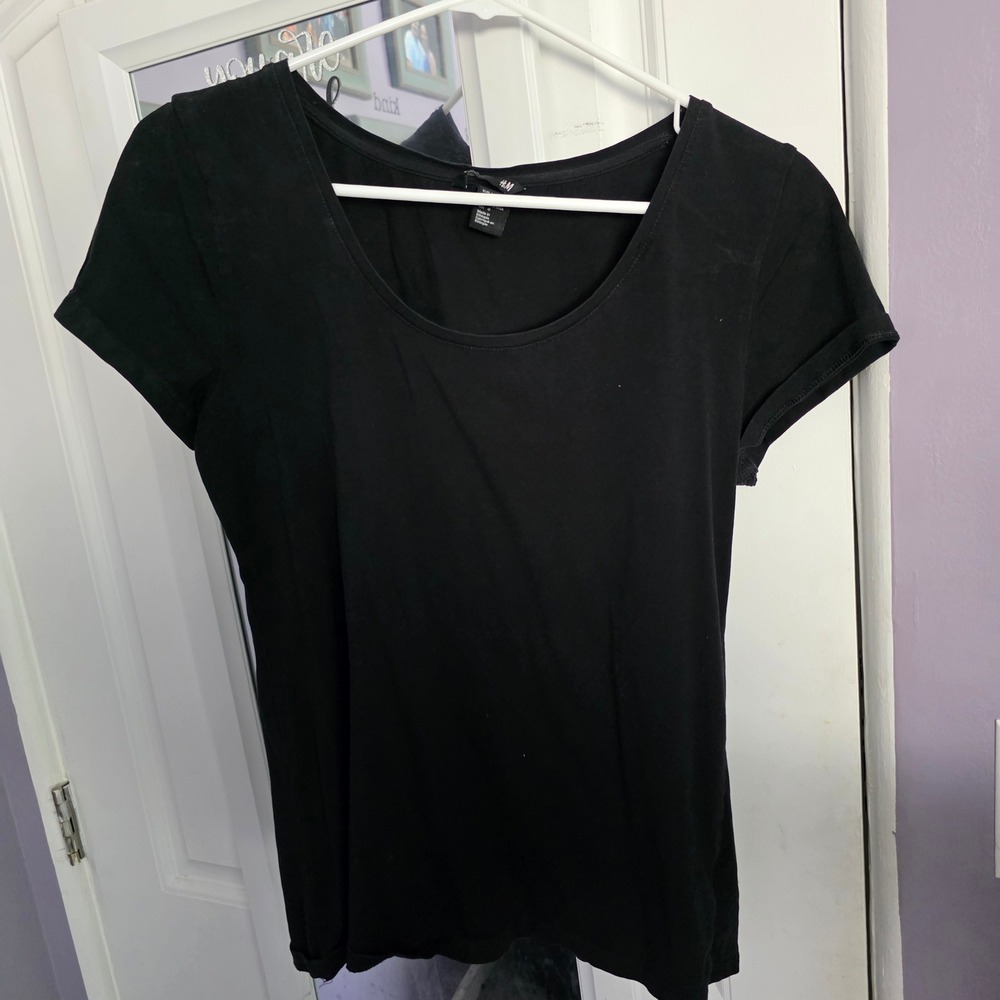 HM Basic Womens Short Sleeve Scoop Neck Tee Black Size Large